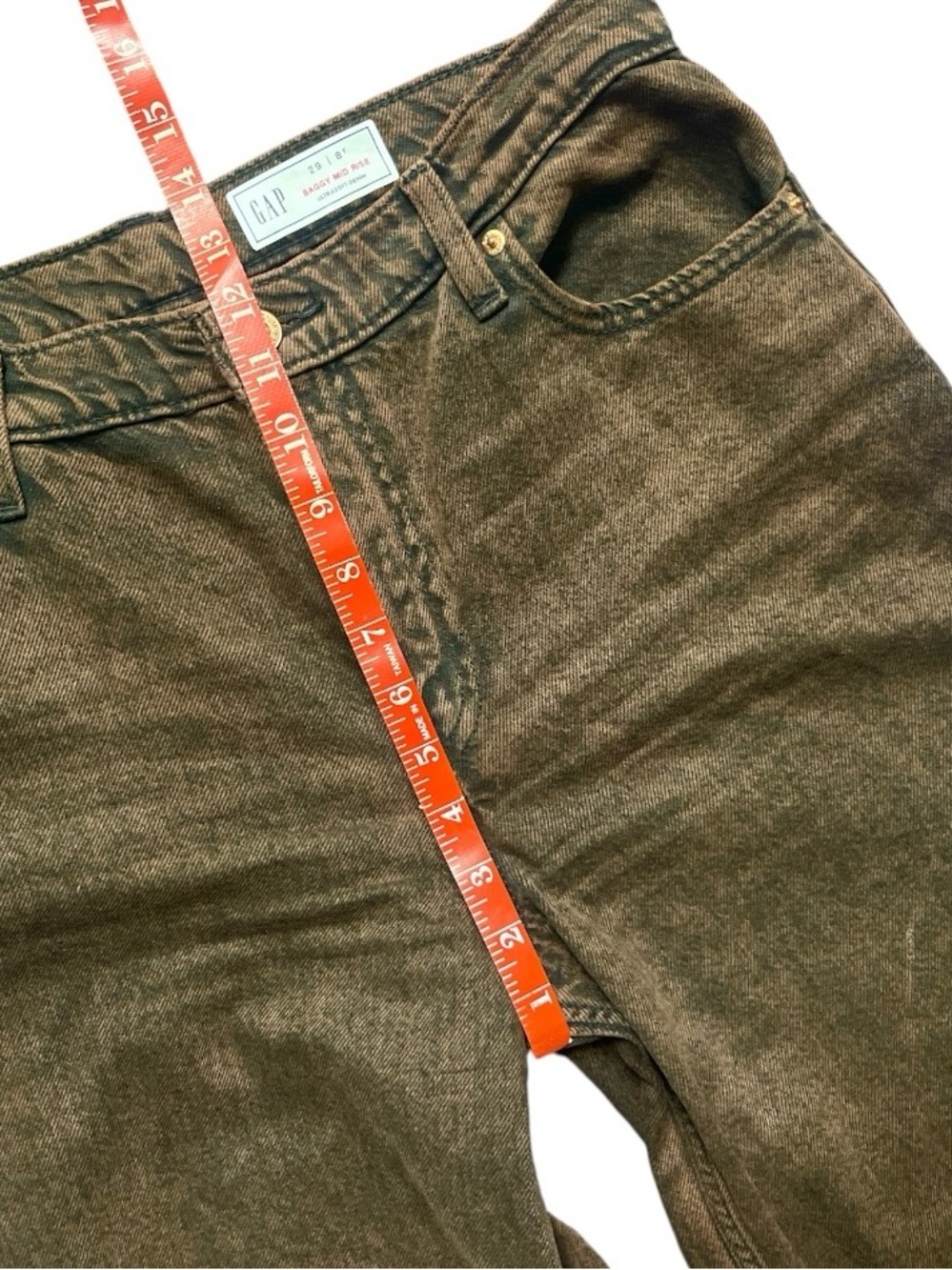 GAP NWOT Baggy Mid Rise Wide Leg Jeans Brown Wash UltraSoft Denim 29 Tall - Picture 6 of 10